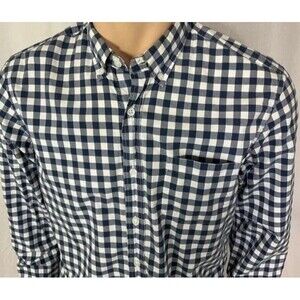 J Crew Shirt Mens XL Blue White Gingham Plaid Button Down Classic Fit Cotton